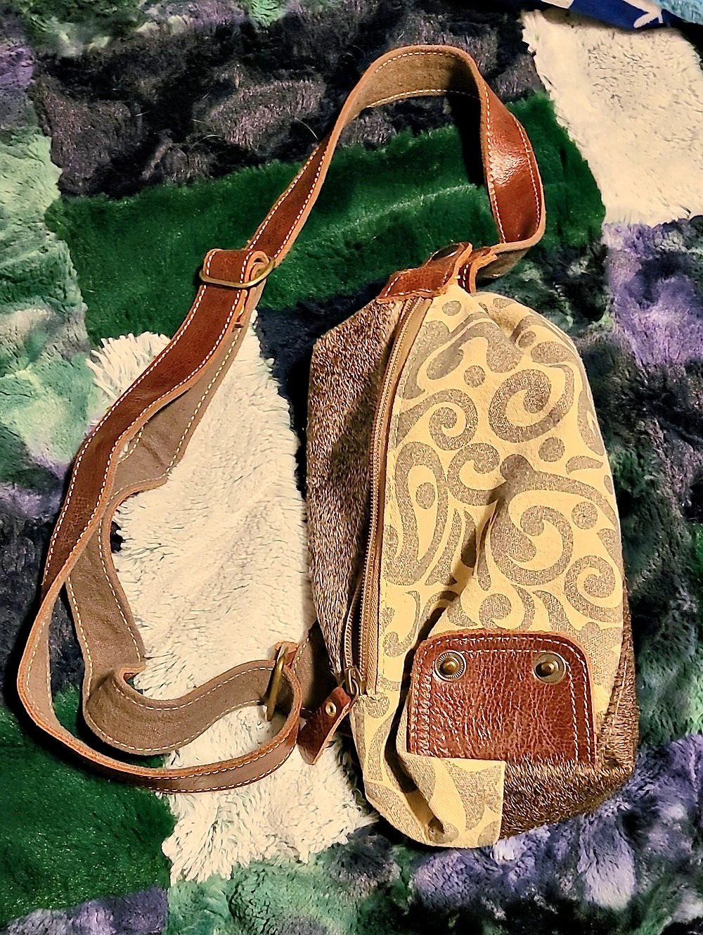 Myra Bag Tan & Brown Patterned Crossbody Bag